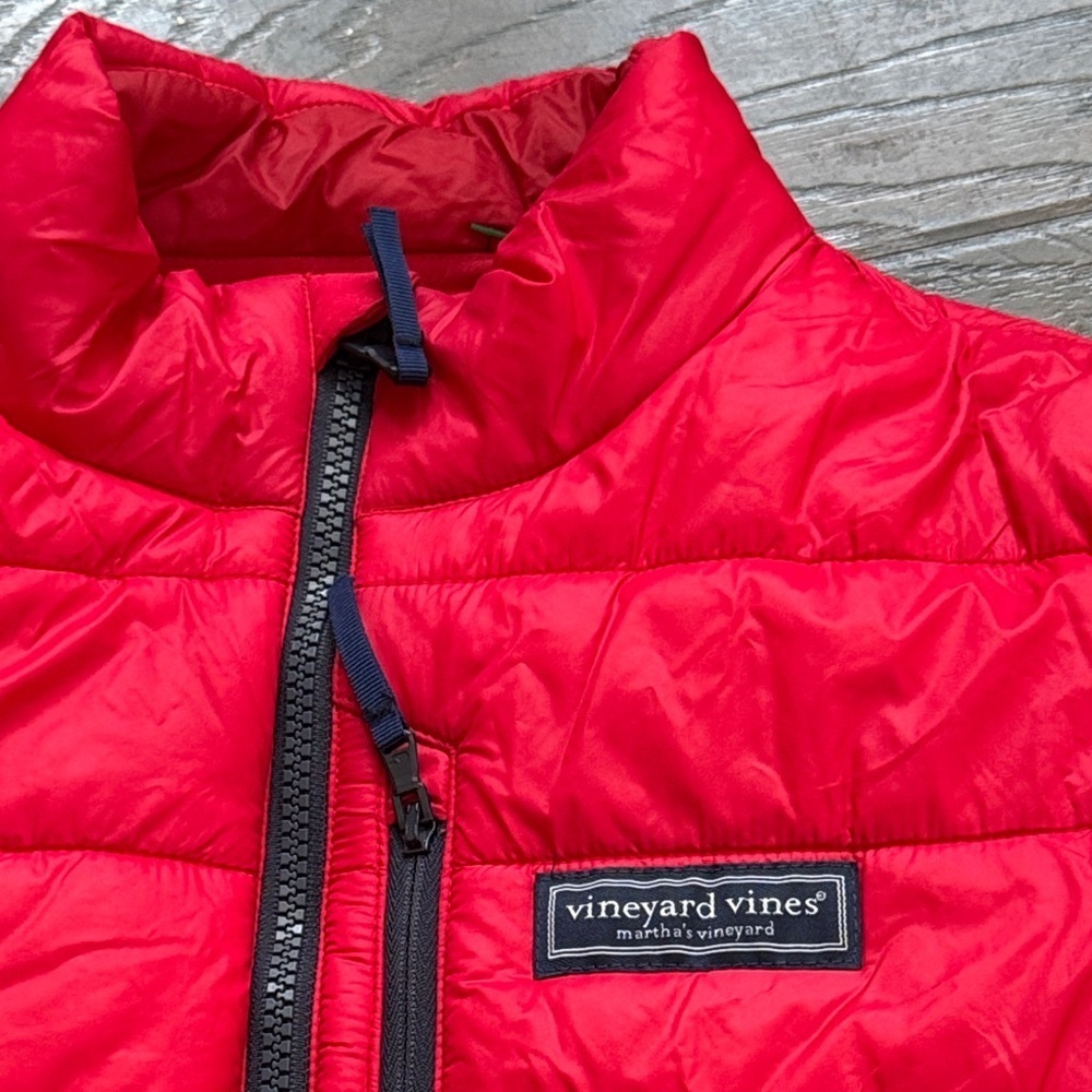 Vineyard Vines Kids Bright Red Puffer Jacket with Blue Accents - Picture 3 of 9